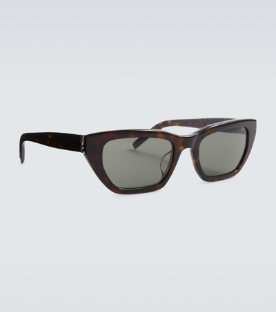 Saint Laurent Rectangular Sunglasses In Havana-havana-grey
