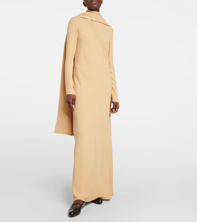 The Row Pascal Scarf-neck Silk Maxi Dress In Nude