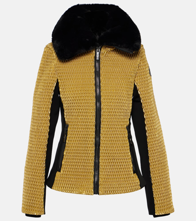 Shop Fusalp Montana Faux Fur-trimmed Quilted Ski Jacket In Gold/noir