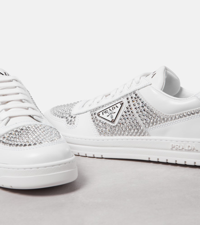 Prada Crystal-embellished Leather Sneakers In White