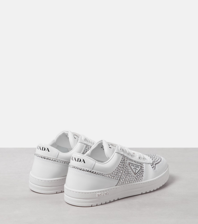 Prada Crystal-embellished Leather Sneakers In White