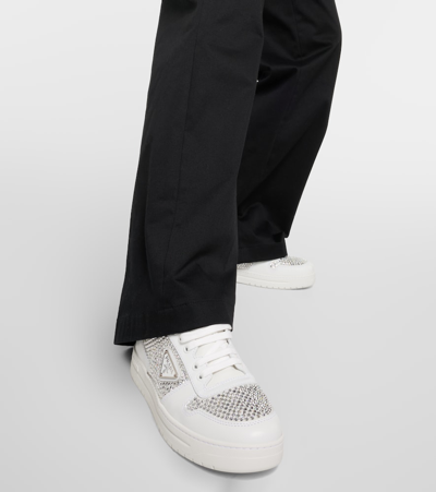 Prada Crystal-embellished Leather Sneakers In White