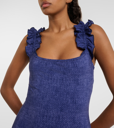 Karla Colletto Nori Ruffled Denim Swimsuit In Blue Denim