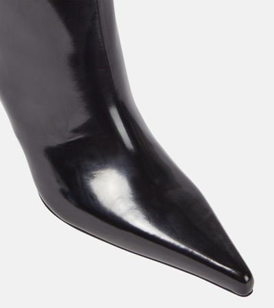 Shop Saint Laurent Lee Glazed Leather Knee-high Boots In Nero