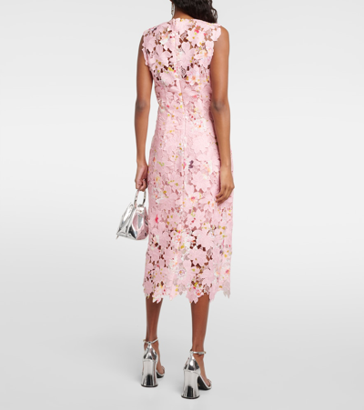 Shop Monique Lhuillier Floral Lace Midi Dress In Peony/multi
