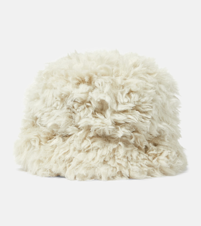 Shop Goldbergh Bird Faux Fur Bucket Hat In Neutrals