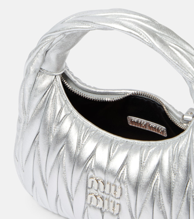 Miu Miu Quilted Leather Top-handle Bg In Silber
