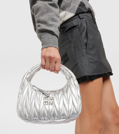 Miu Miu Quilted Leather Top-handle Bg In Silber