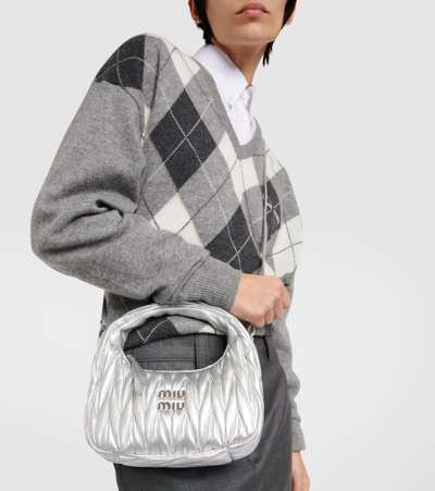 Miu Miu Quilted Leather Top-handle Bg In Silber