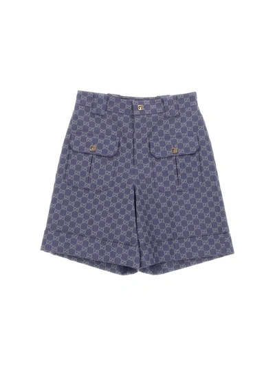 Shop Gucci Shorts In Blue/grey