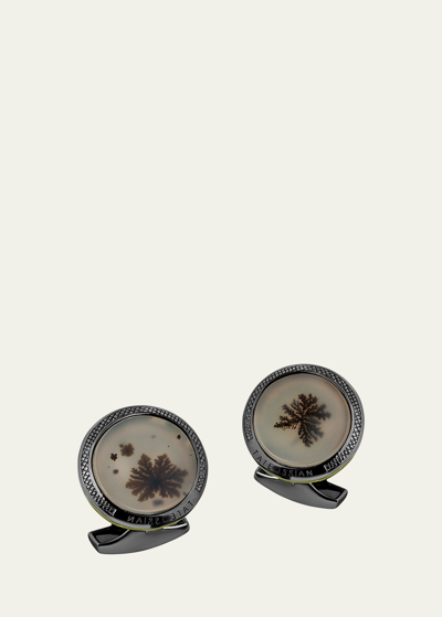 Shop Tateossian Men's Limited Edition Black Rhodium-tone Dendritic Agate Cufflinks In White