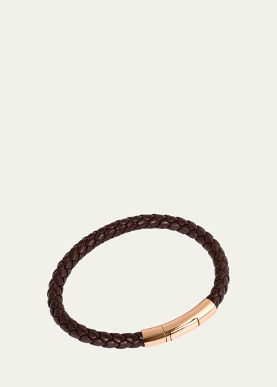 Shop Tateossian Men's Tubo Taito 18k Rose Gold Braided Leather Wrap Bracelet In Brown