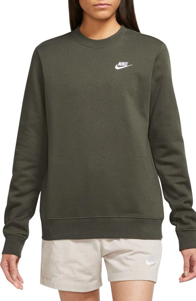 Shop Nike Sportswear Club Fleece Crewneck Sweatshirt In Cargo Khaki/ White