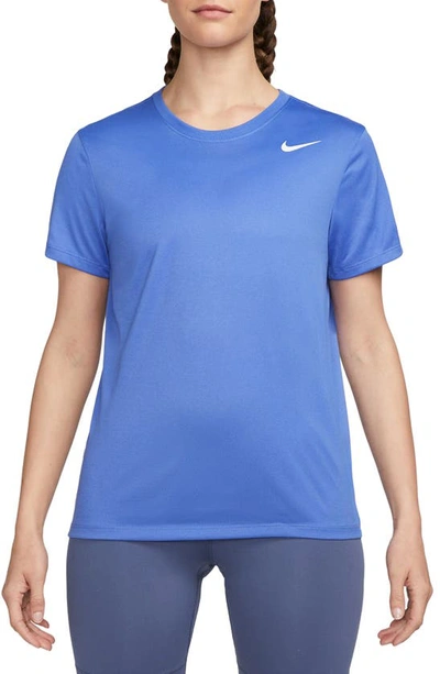 Shop Nike Dri-fit Crewneck T-shirt In 430blue Joy/ Pure/ Htr/ White