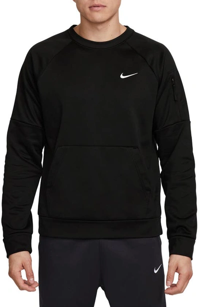 Shop Nike Therma-fit Fitness Crew Neck Life Sweatshirt In Black/ White