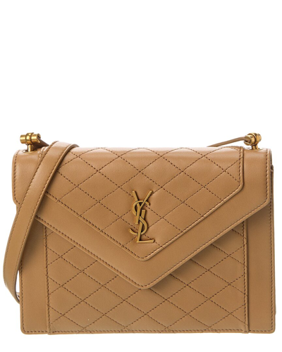Shop Saint Laurent Gaby Leather Shoulder Bag In Brown