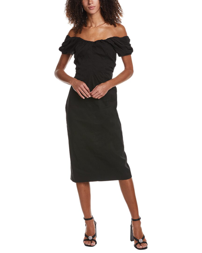 Shop A.l.c . Nora Linen-blend Midi Dress In Black