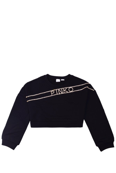 Shop Pinko Logo Embellished Cropped Sweatshirt In Black