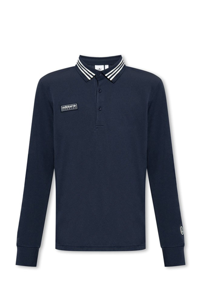 Shop Adidas Originals Spezial Collection Logo Patch Polo Shirt In Blue