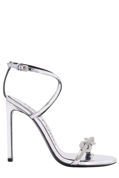 Shop Tom Ford Crystal Embellished High Stiletto Heel Sandals In Silver