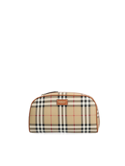 Shop Burberry Checked Zipped Medium Travel Pouch In Multi