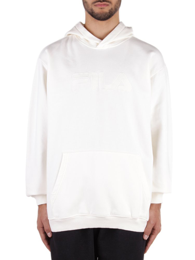 Shop Fila Logo Patch Sleeved Hoodie In White