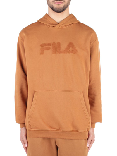 Shop Fila Logo Patch Sleeved Hoodie In Brown