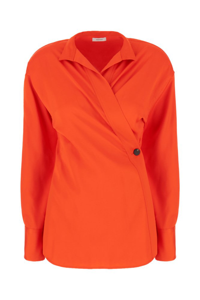 Shop Ferragamo Salvatore  Long Sleeved Asymmetric Shirt In Orange