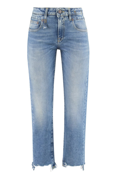 Shop R13 Mid Rise Distressed Edge Jeans In Blue