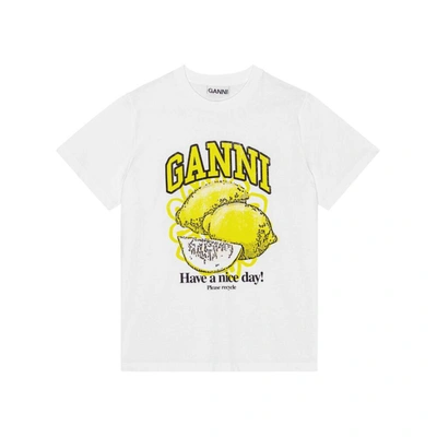 Shop Ganni T-shirts In White/yellow