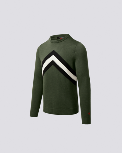 Shop Perfect Moment Chevron Stripe Merino Wool Sweater In Dark-green