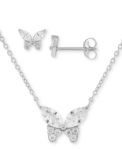 Shop Giani Bernini 2-pc. Set Cubic Zirconia Butterfly Pendant Necklace & Matching Stud Earrings In Sterling Silver, Cre