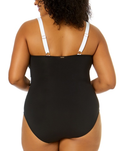 Shop Anne Cole Plus Size Contrast-trim Mesh-insert One-piece Swimsuit In Meshing Around