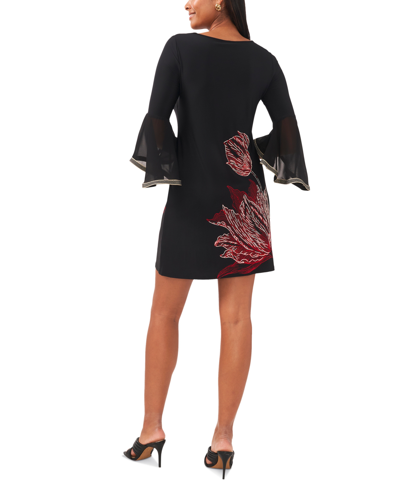 Shop Msk Petite Floral Bell-sleeve A-line Dress In Black,red