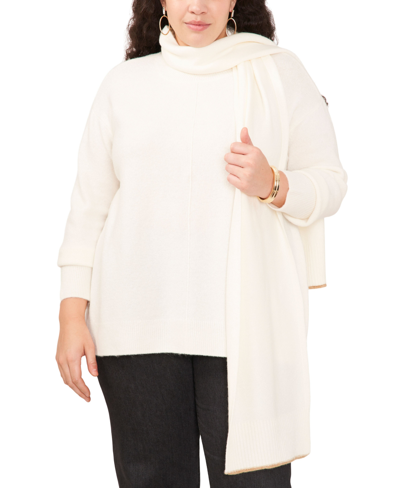 Shop Vince Camuto Trendy Plus Size Scarf And Crewneck Sweater Set In Antique White