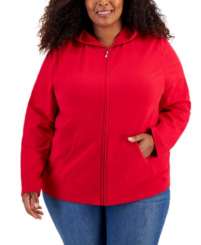 Shop Karen Scott Plus Size Zip-up Hoodie, Created For Macy's In New Red Amore