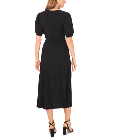 Shop Msk Petite Puff-sleeve Belted Midi Dress In Black