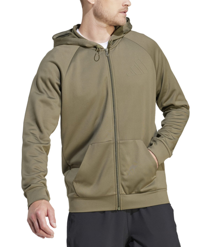 Shop Adidas Originals Men's Game & Go Small Logo Moisture-wicking Training Full-zip Fleece Hoodie In Olive