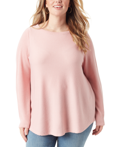 Shop Jessica Simpson Plus Size Celia Mixed-rib Long-sleeve Top In Bridal Rose