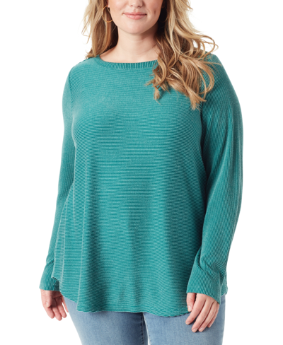 Shop Jessica Simpson Plus Size Celia Mixed-rib Long-sleeve Top In Storm