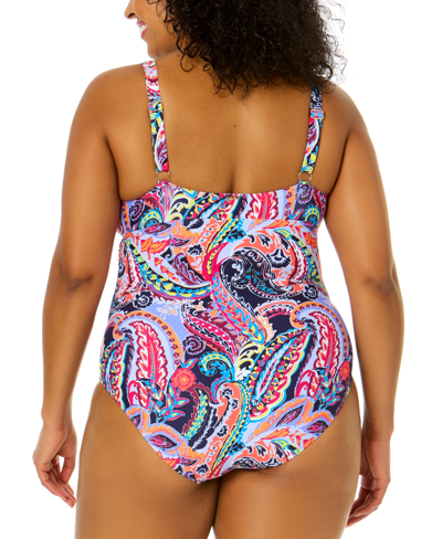 Shop Anne Cole Plus Size Notched Scoop-neck One-piece Swimsuit In Paisley Parade