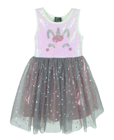 Shop Pink & Violet Little Girls Sleveless Sequin Unicorn Dress In Ivory,multi