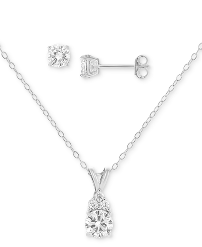 Shop Giani Bernini 2-pc. Set Cubic Zirconia Pendant Necklace & Stud Earrings In Sterling Silver, Created For Macy's