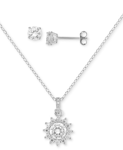 Shop Giani Bernini 2-pc. Set Cubic Zirconia Halo Pendant Necklace & Stud Earrings In Sterling Silver, Created For Macy'
