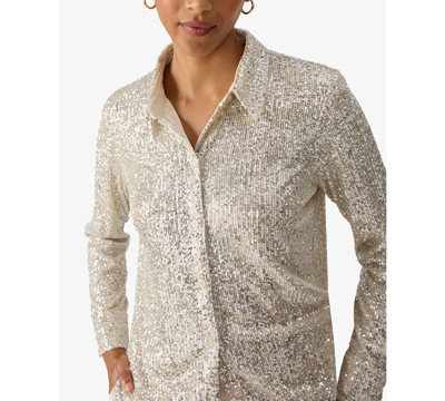Shop Sanctuary Women's Radiant Long-sleeve Sequin Shirt In Champagne