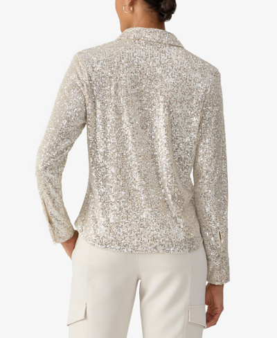 Shop Sanctuary Women's Radiant Long-sleeve Sequin Shirt In Champagne