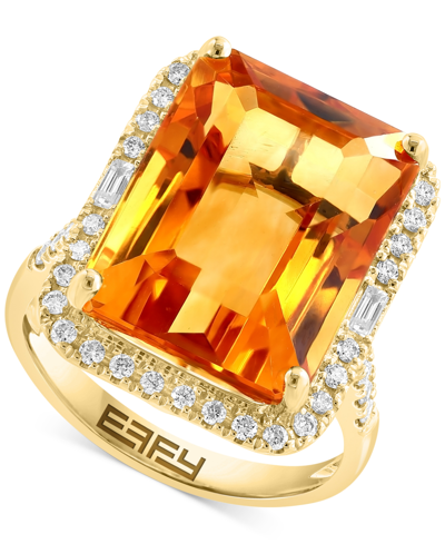 Effy Collection Effy Amethyst (10-3/4 Ct. T.w.) & Diamond (3/8 Ct. T.w.) Halo Ring In 14k Gold (also Available In Ci In Citrine