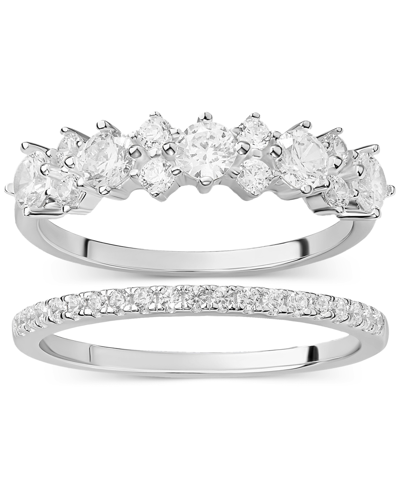 Shop Giani Bernini 2-pc. Set Cubic Zirconia Horizontal Cluster Ring & Fitted Band In Sterling Silver, Created For Macy'