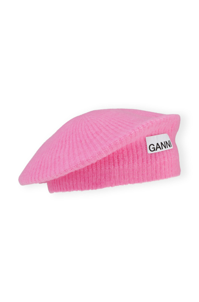 Shop Ganni Soft Wool Beret Hot Pink
