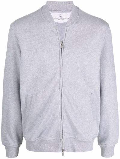Shop Brunello Cucinelli Zip Bomber Sweatshirt Light Grey